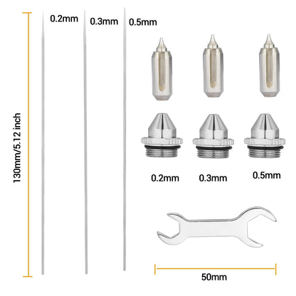 0.2mm/0.3mm/0.5mm Airbrush Nozzle & Needle Replacement Parts for NCT-SJ83 Airbrush