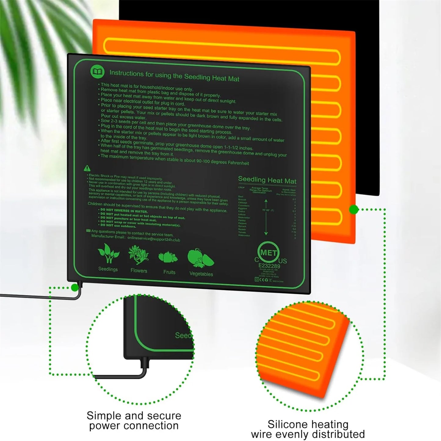 10/25/50CM Seedling Heat Mat — Indoor Plant Germination & Propagation Heating Pad with EU/US/UK Plug