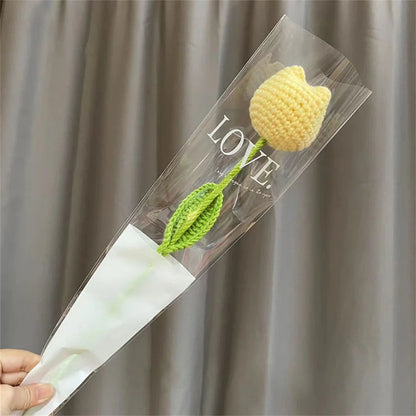 Hand-Knitted Rose, Tulip & Sunflower Bouquet – Crochet Simulation Floral Arrangement for Home Table Decor