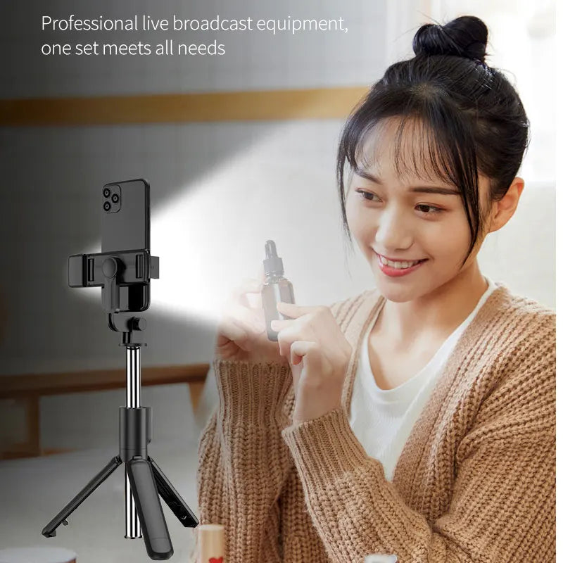 Portable Bluetooth Selfie Stick Tripod with Light & Remote | 103cm Retractable Phone Holder