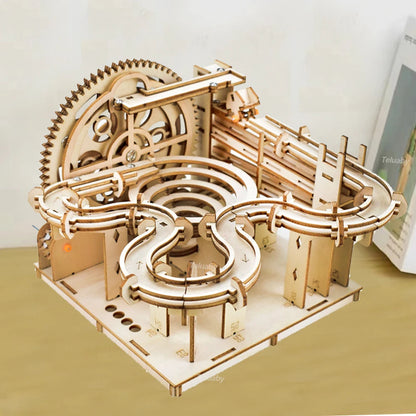 3D Wooden Puzzle DIY Mechanical Model Kit – Marble Run Set with 4 Balls, Assemble Toys for Adults & Kids, Unique Gifts