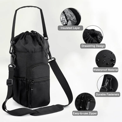 Insulated Water Bottle Holder with Strap – Carrier Sling Bag for 16oz, 32oz, 40oz & 64oz Bottles