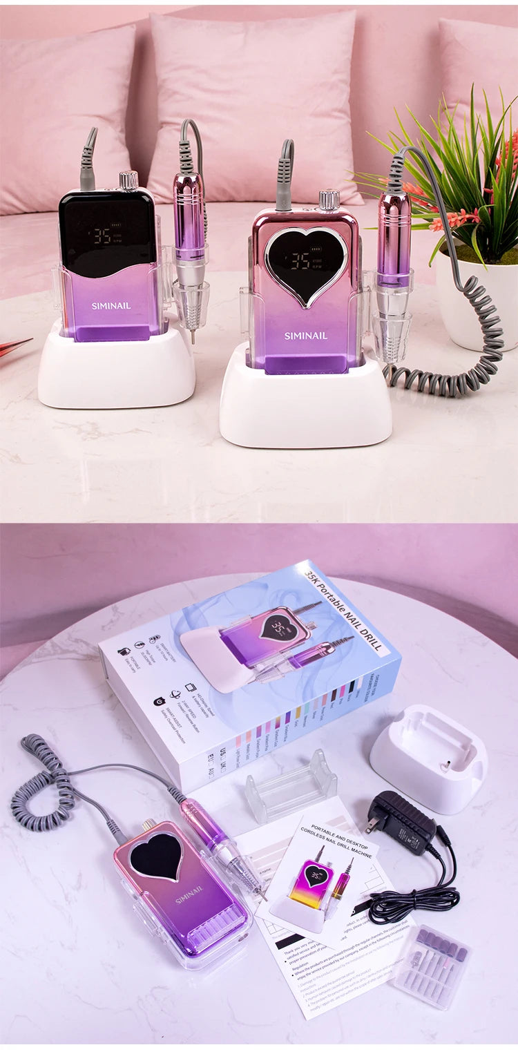 SIMINAIL Professional Nail Drill Machine – 35000RPM Portable Electric Nail File with Rechargeable E-File Bit Kit