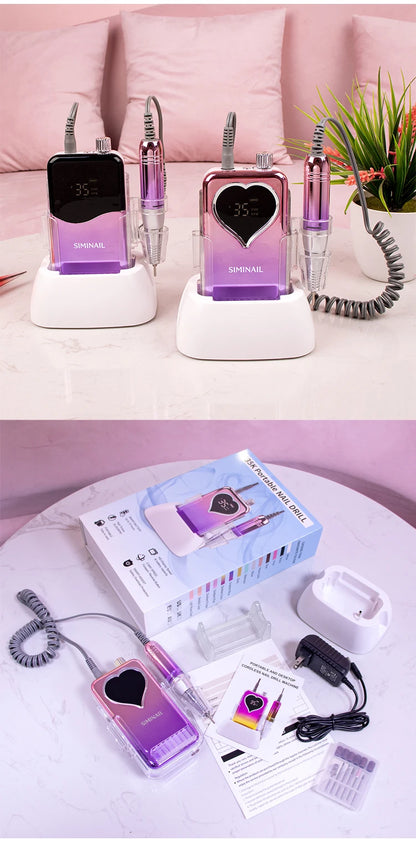 SIMINAIL Professional Nail Drill Machine – 35000RPM Portable Electric Nail File with Rechargeable E-File Bit Kit