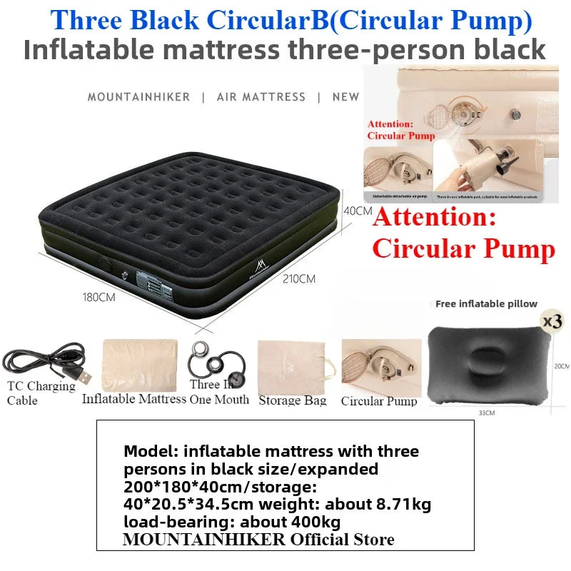 MOUNTAINHIKER 2025 Inflatable Air Mattress - PVC Glamping Camping / interior Bed Mat with Built-In Pump for 1-3 Person