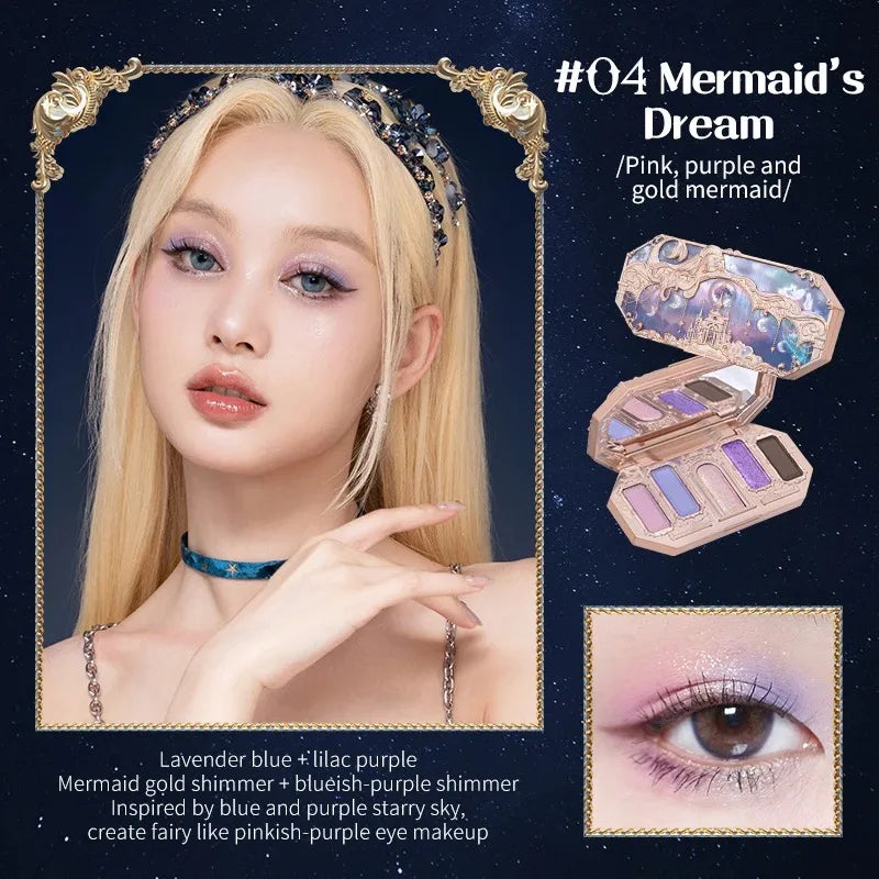 Flower Knows Moonlight Mermaid Eyeshadow Palette – 5-Color Matte, Shimmer & Glitter Waterproof Eye Shadow
