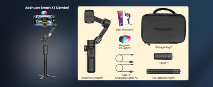 AOCHUAN Smart XE Combo1 3-Axis Handheld Gimbal Stabilizer – iPhone & Android Smartphone with Extension Rod