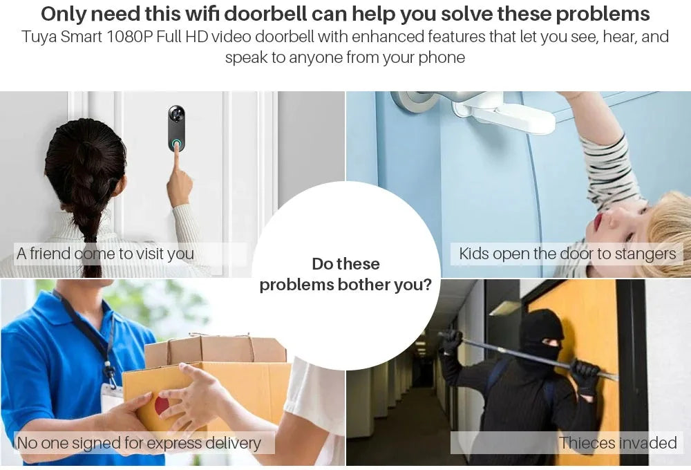 1080P Wireless Video Doorbell — WiFi Smart Doorbell with Tuya, Night Vision, Motion Detection & Two-Way Intercom for Home