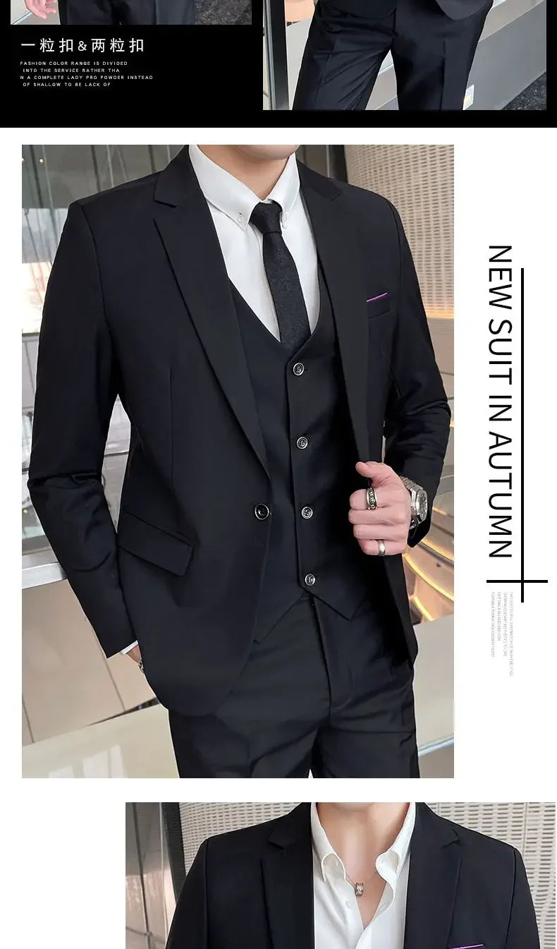 Men’s 3-Piece Suit 6XL — Blazer, Vest & Trousers, Italian Style Fashion Business Wedding Formal Gentleman Dress