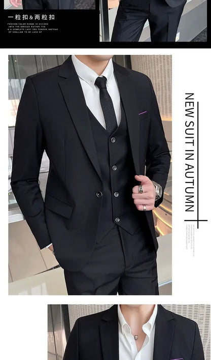 Men’s 3-Piece Suit 6XL — Blazer, Vest & Trousers, Italian Style Fashion Business Wedding Formal Gentleman Dress