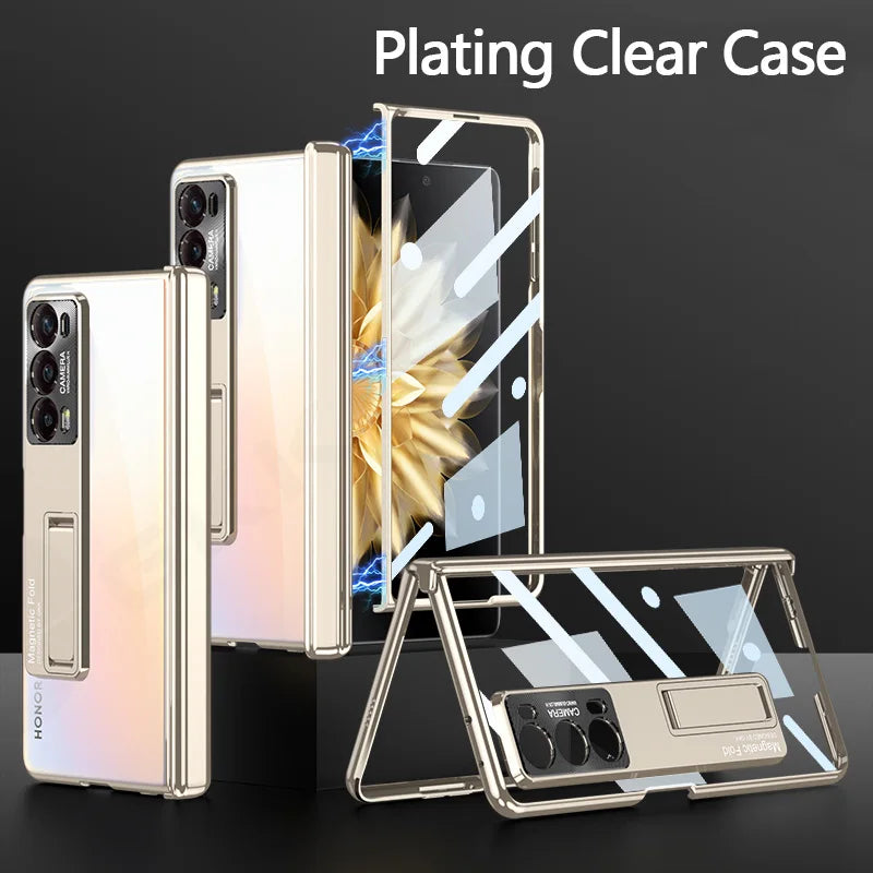 Original Honor Magic V2 Magnetic Hinge Case – Anti-Knock Matte Hard Cover with Outer Screen Glass Stand