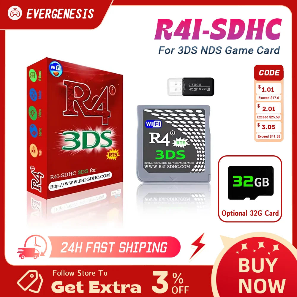 Red R4 3DS Flash Card & SDHC Adapter – Memory Card for DS Video Games