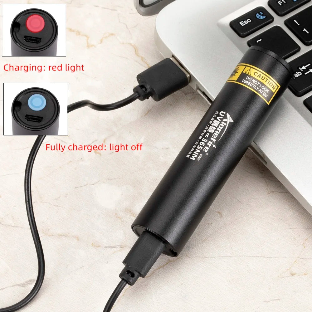Mini 3W 365nm UV Flashlight – Rechargeable Ultraviolet Torch for Manicures, Pet Urine, Tinea, Money, Ore & Scorpion Detection