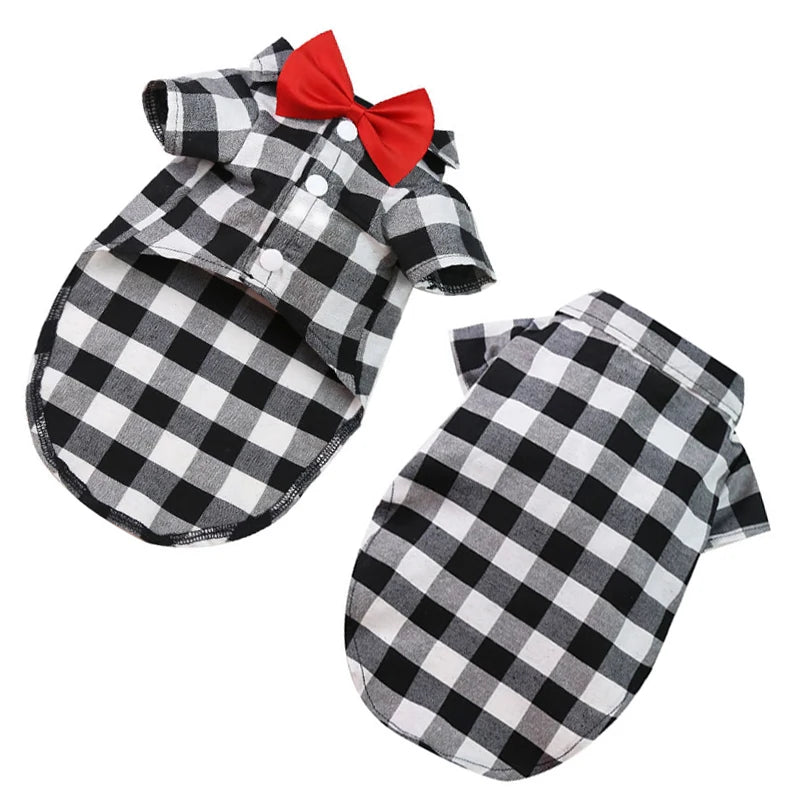 Bowtie Dog T-Shirts – Classical Plaid Thin Breathable Summer Clothes for Small to Large Dogs, Puppy Pet Cat Vest for Chihuahuas, Yorkies