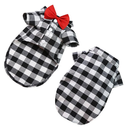 Bowtie Dog T-Shirts – Classical Plaid Thin Breathable Summer Clothes for Small to Large Dogs, Puppy Pet Cat Vest for Chihuahuas, Yorkies