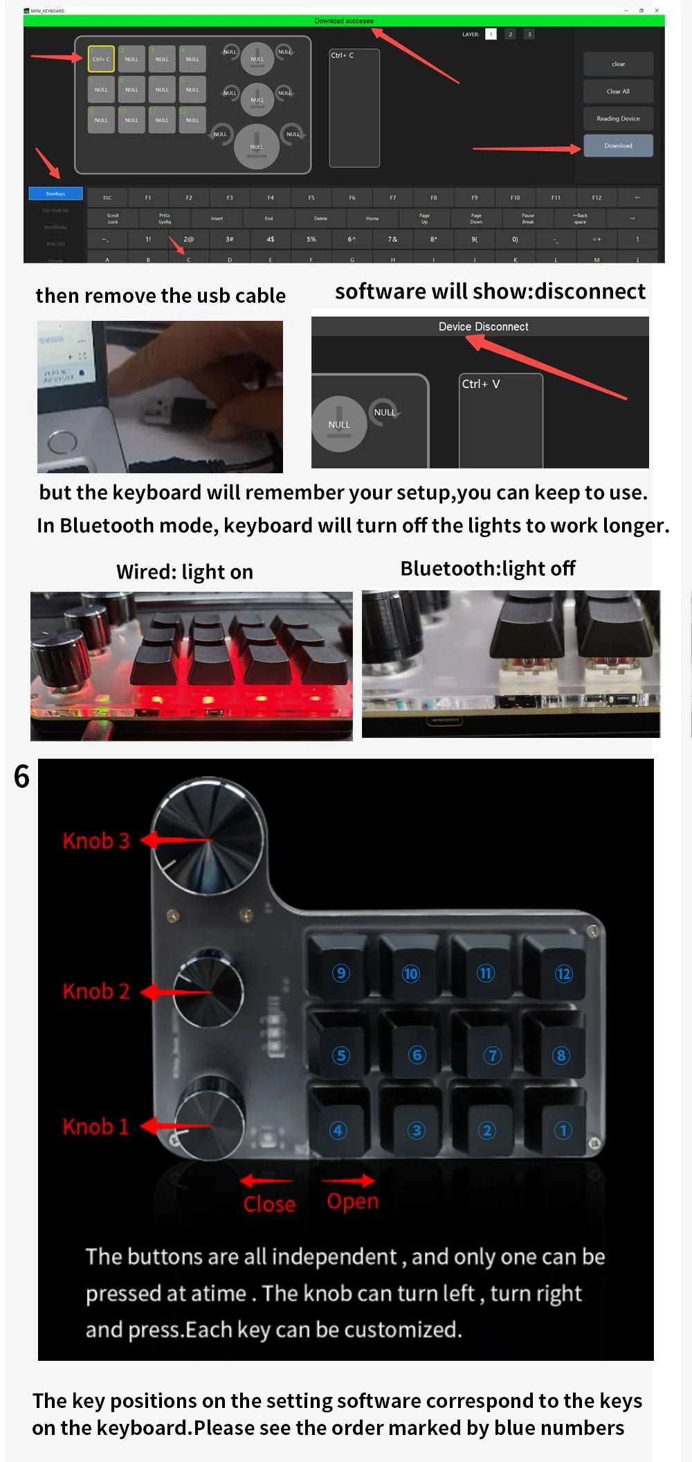 Bluetooth 12-Key RGB Macro Keyboard — 3 Knob Mechanical Hotswap Keypad for Photoshop & Gaming