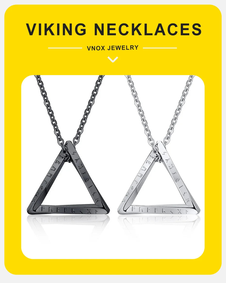 Vnox Norse Viking Pendant Necklace – Twisted Stainless Steel Mobius Triangle, Vegvisir & Valknut Geometric Charm
