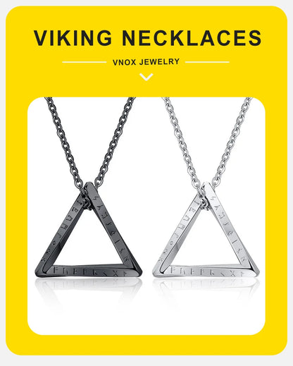 Vnox Norse Viking Pendant Necklace – Twisted Stainless Steel Mobius Triangle, Vegvisir & Valknut Geometric Charm