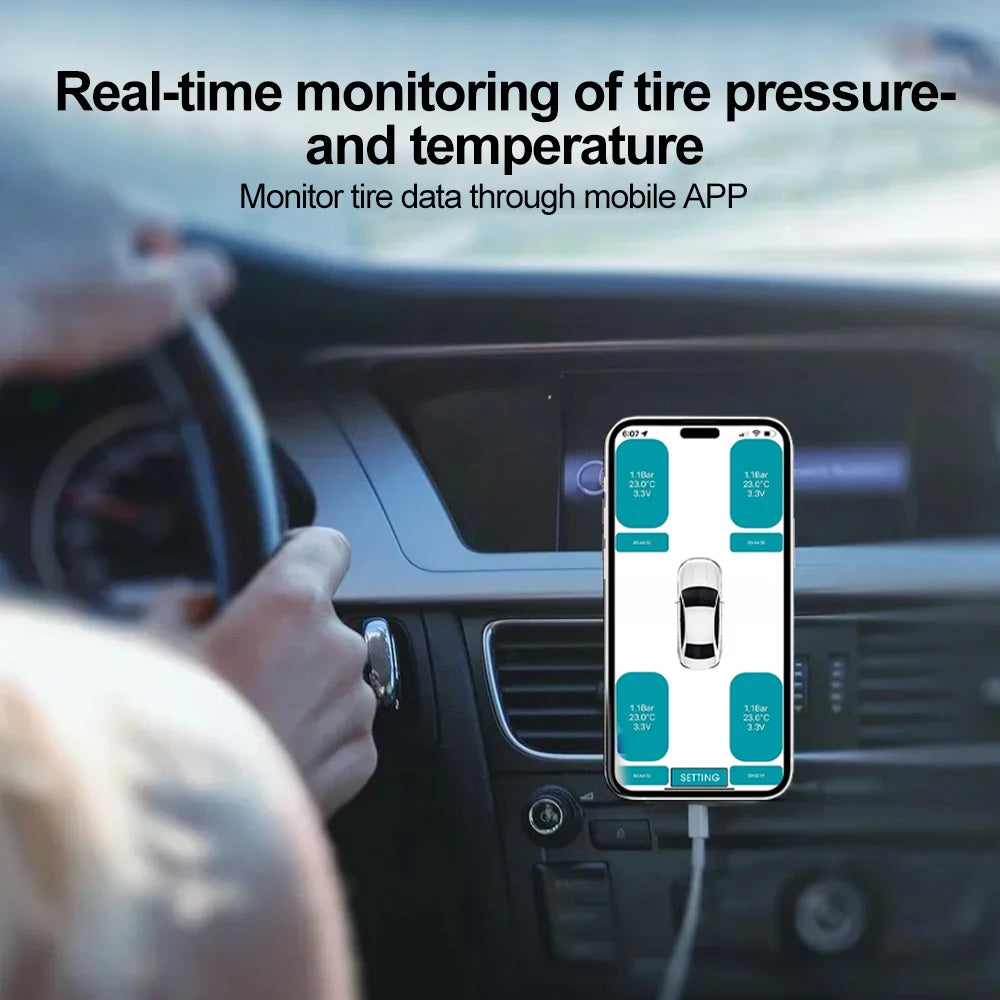 Motorcycle Bluetooth-Compatible TPMS – External Tire Pressure Sensors for Android/IOS Car Monitoring System