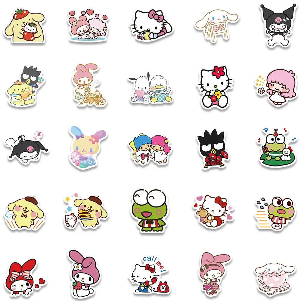 Kawaii Hello Kitty and My Melody Stickers – Cute Sanrio Decals for Kids, DIY Laptop, Phone, and Diary