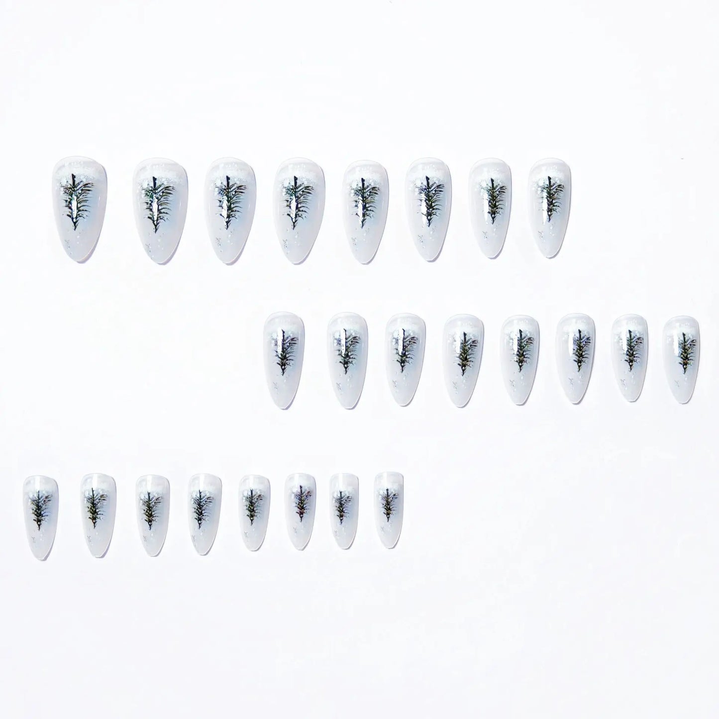 Medium Long Christmas Fake Nails – Square & Almond Tips with Tree, Snowflake & Snowman Designs