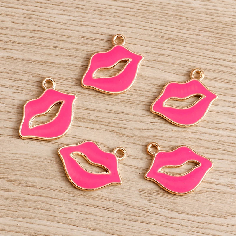 10PCS Cute Enamel Lips & Lipstick Charms – Pendants for Jewelry Making, Earrings, Necklaces & Bracelets DIY Crafts