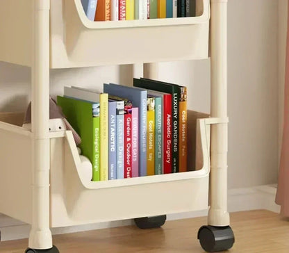 Movable Trolley Bookshelf – Portable Kitchen, Bathroom, and Living Room Storage Cabinet with Corner Narrow Shelf