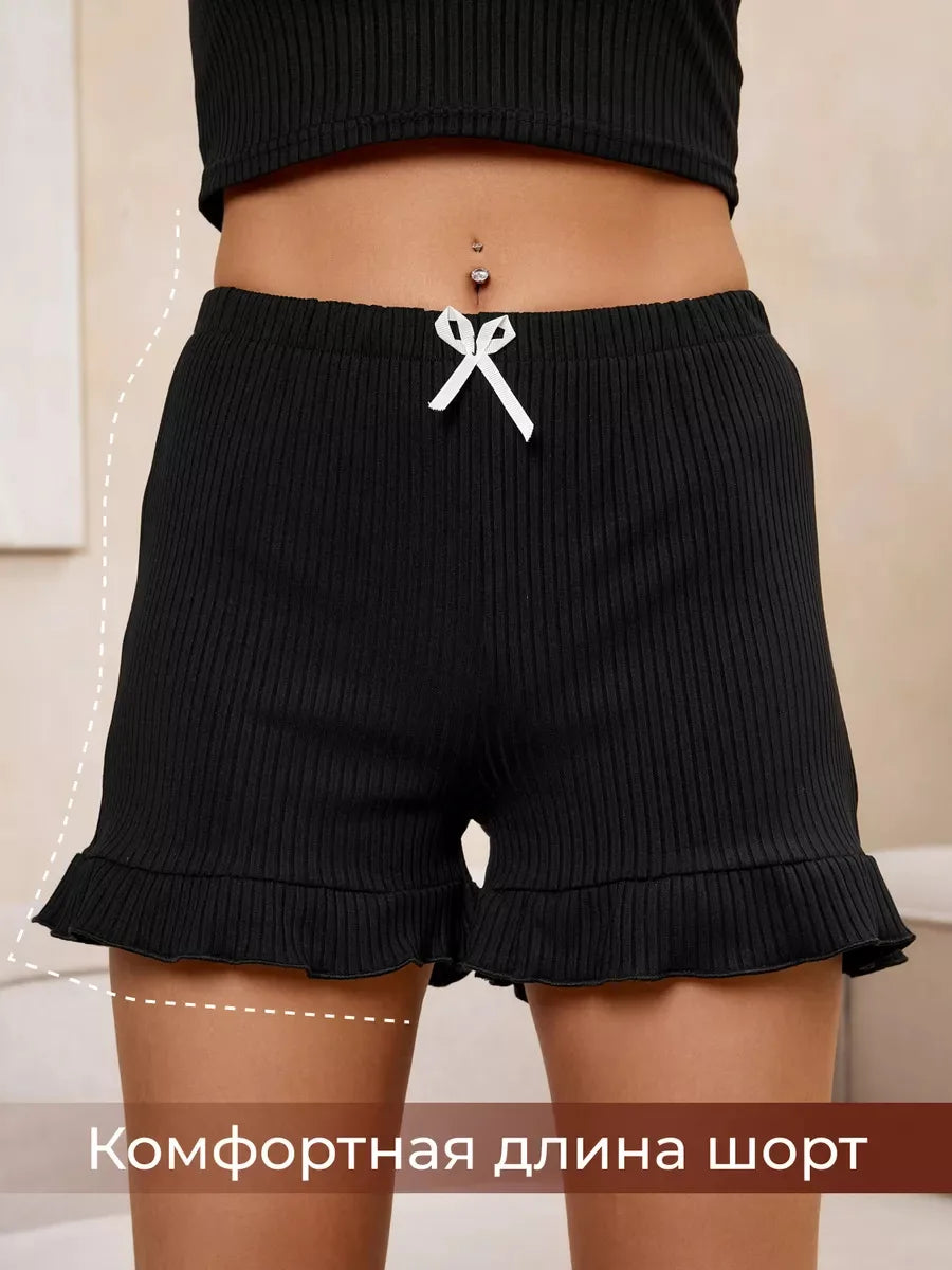 Women's Lace Cami Pajama Set – Sexy Summer Sleepwear with Button Top & Ruffle Shorts 2-Piece