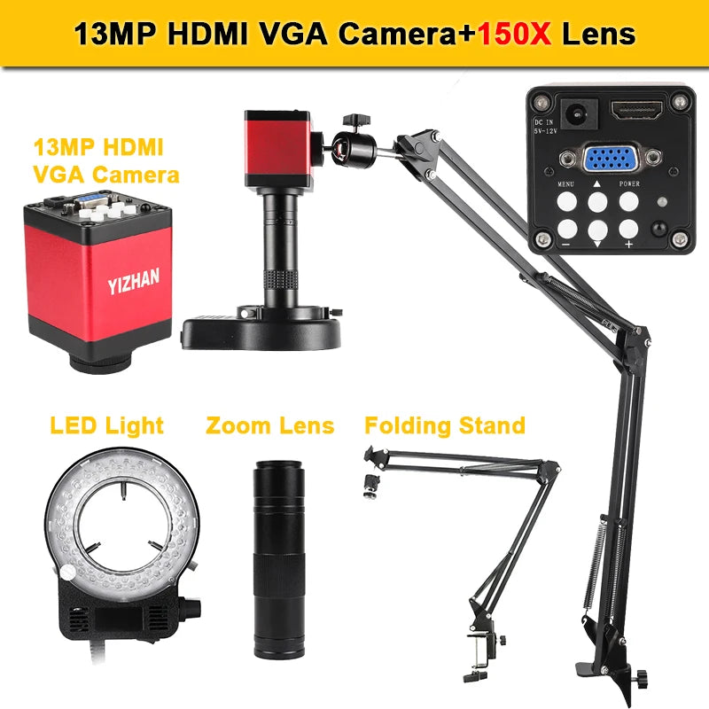 1-150X Zoom Lens Digital Microscope – 4K 48MP HD Industrial Camera with HDMI & Type C for Electronics Soldering