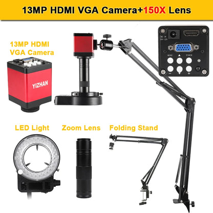 1-150X Zoom Lens Digital Microscope – 4K 48MP HD Industrial Camera with HDMI & Type C for Electronics Soldering