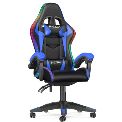 RGB Gaming Chair with LED Lights – Ergonomic PU Leather High Back Reclining Office Chair with Headrest