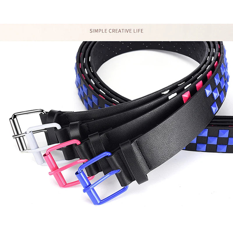 Personalized Checkerboard PU Leather Belt – 107CM Unisex Rivet Punk Hip-Hop Fashion Accessory