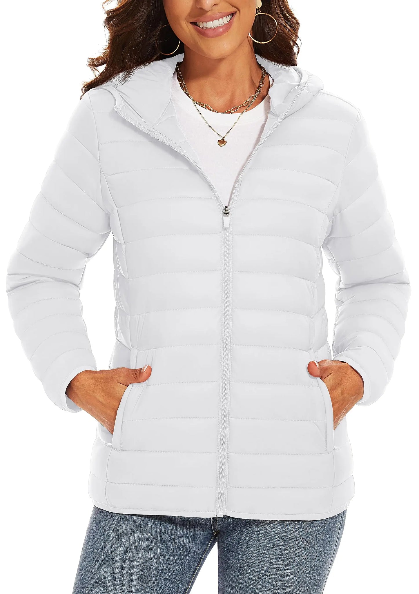 TACVASEN Women's Hooded Puffer Jacket – Full Zip Quilted Winter Coat, Lightweight Windbreaker Outerwear