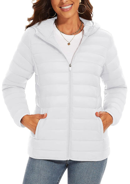 TACVASEN Women's Hooded Puffer Jacket – Full Zip Quilted Winter Coat, Lightweight Windbreaker Outerwear