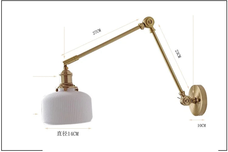 IWHD 2022 Ceramic Copper LED Wall Lamp — Adjustable Swinging Long Arm Light for Bedroom & Living Room