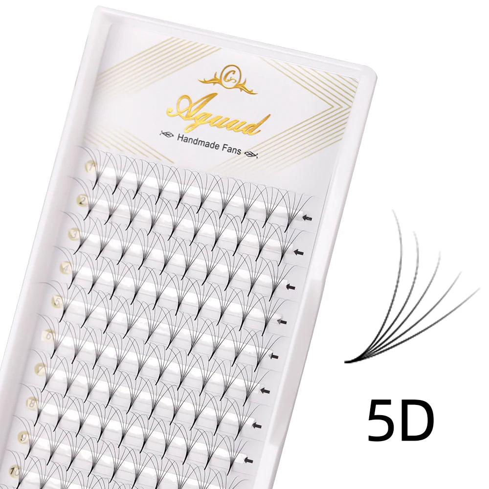 AGUUD 10-Tray Premade Volume Lashes – Super Fans with Needle Stem & Narrow Base for Eyelash Extensions