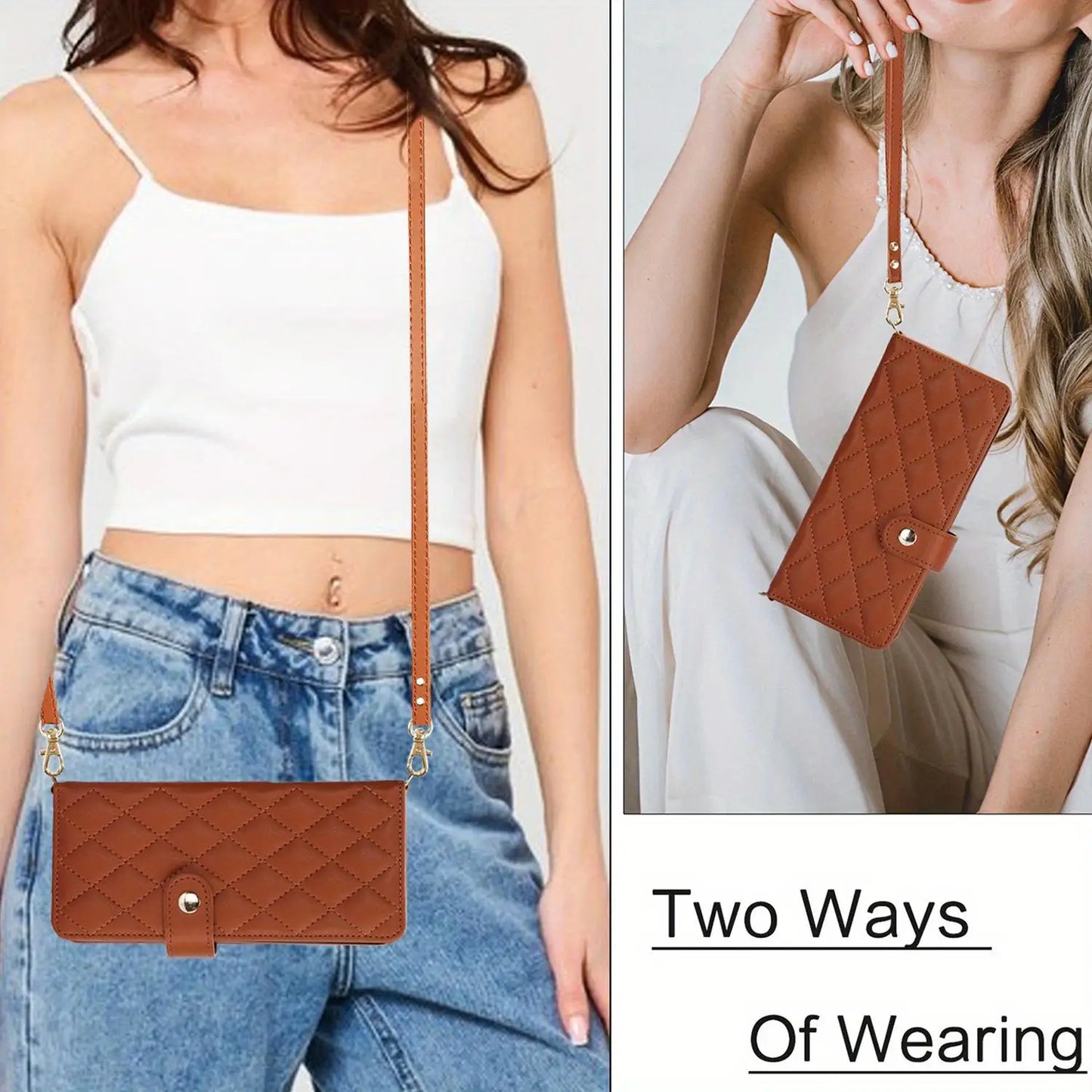 PU Leather Flip Wallet Case for Samsung Galaxy Z Fold 6/5/4/3 5G – Card Holder, Wrist Strap, Crossbody Stand Cover