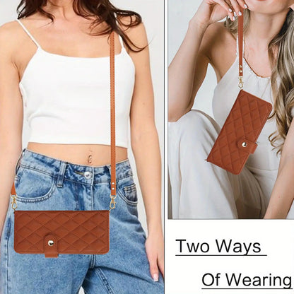 PU Leather Flip Wallet Case for Samsung Galaxy Z Fold 6/5/4/3 5G – Card Holder, Wrist Strap, Crossbody Stand Cover