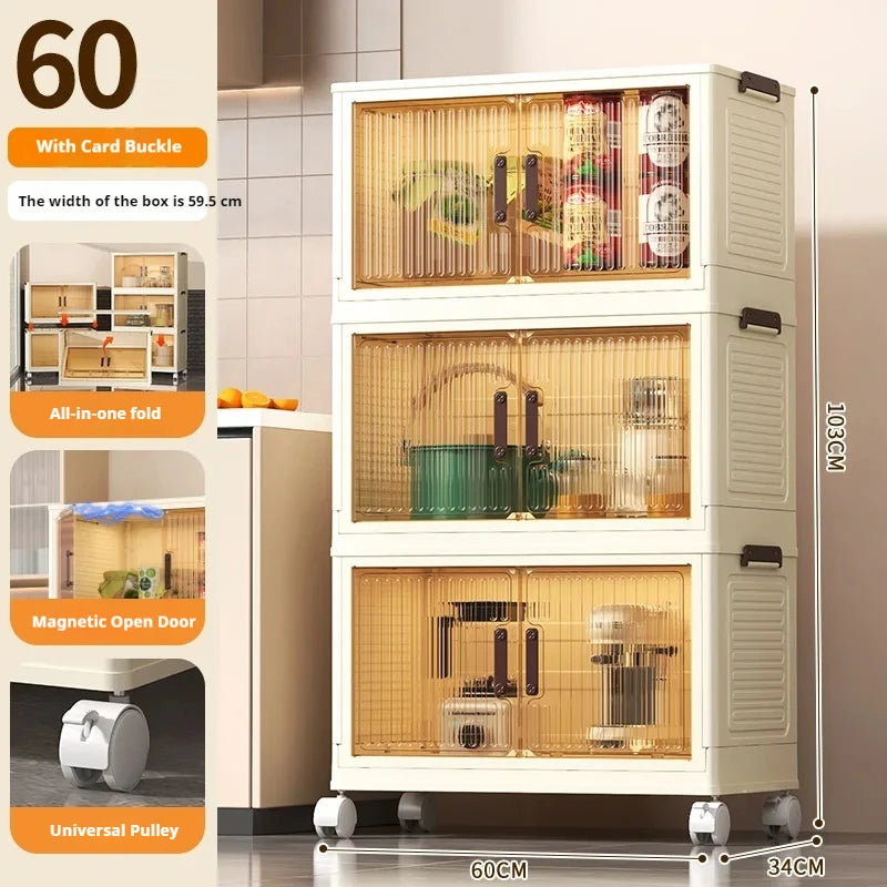 2025 Folding Living Room Cabinet – Multifunction Rolling Closet Organizer with Large Capacity Storage