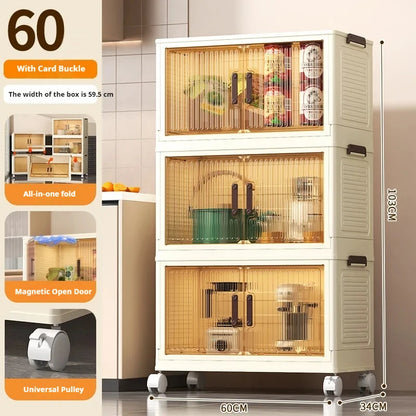 2025 Folding Living Room Cabinet – Multifunction Rolling Closet Organizer with Large Capacity Storage