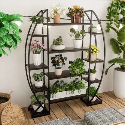 Large 5-Tier Metal and Wood Plant Stand – Flower Display Shelf and Living Room Bookshelf