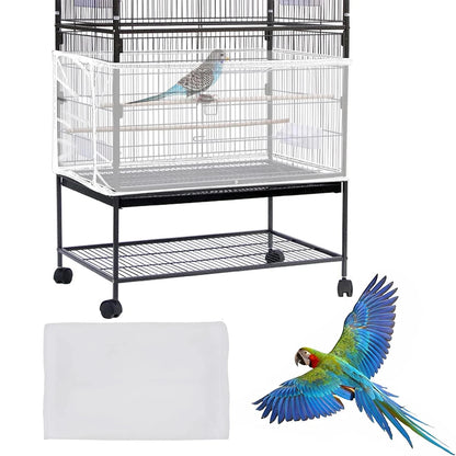 Adjustable Bird Cage Net Cover - Soft Skirt Guard and Feather Catcher - Nylon Mesh Netting for Round and Square Cages