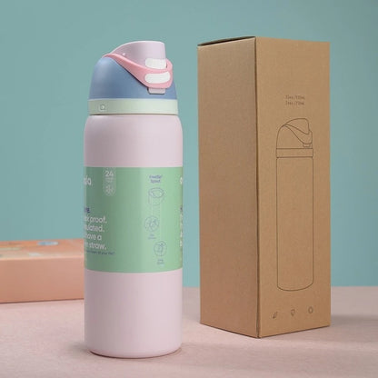 New Iced Water Bottle – Stainless Steel Thermos Cup with Straw for Cold Drinks, Iced Coffee & Sports, 24oz & 32oz for Kids