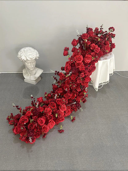 Pink Rose Artificial Flower Row – Large Floral Runner for Wedding Backdrop, Party Decor & Showcase Display Prop