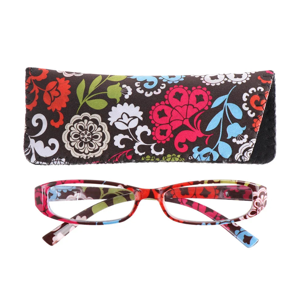 Ultralight Retro Floral Reading Glasses with Spring Hinges - Fashionable Presbyopic Eyewear with PC Frame and Pouch