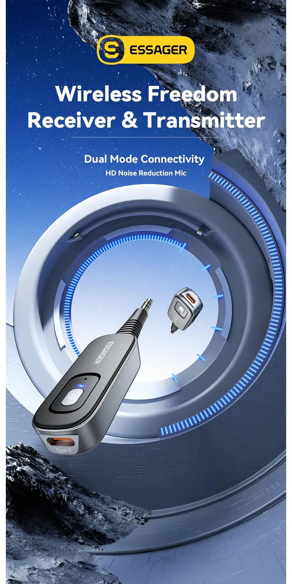 Essager Bluetooth 5.1 Audio Receiver & Transmitter – 3.5mm AUX Wireless Adapter with Mic for PC, TV, Car & Speakers