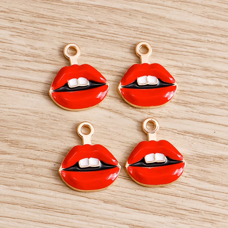 10PCS Cute Enamel Lips & Lipstick Charms – Pendants for Jewelry Making, Earrings, Necklaces & Bracelets DIY Crafts