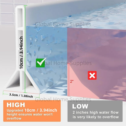 Upgraded 4” / 10cm Collapsible Shower Threshold Water Dam – Bathroom Barrier for Dry & Wet Separation