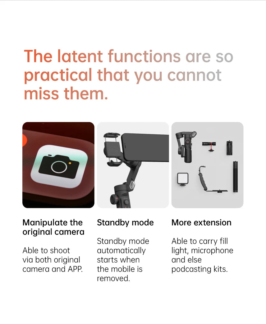 AOCHUAN 3-Axis Handheld Gimbal Stabilizer – SmartXE for iPhone & Android with AI Face Tracking for TikTok & Vlog