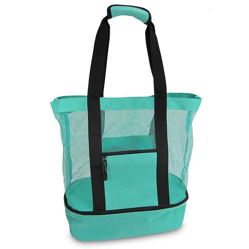 Women’s Waterproof Picnic & Beach Tote Bag – Double Layer Transparent Mesh Insulated Shopping Bag